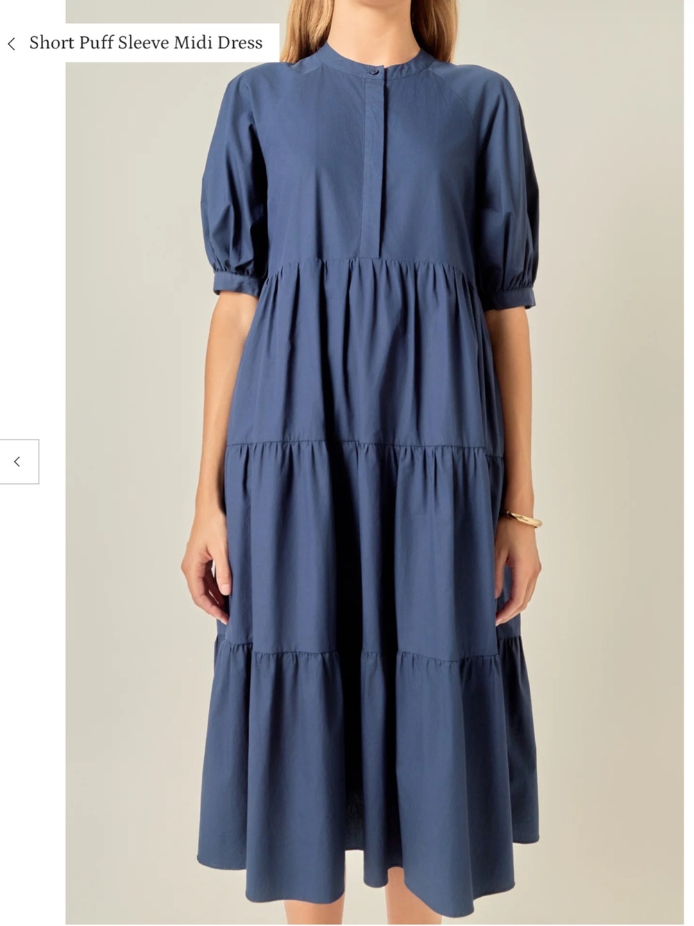English Factory Short Puff Sleeve Midi Dress - Navy
